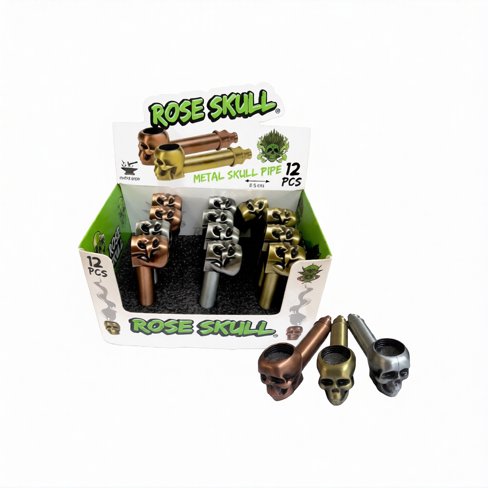 12 x New Rose Skull Glass Pipe PK12 YD446-RS – GS2268