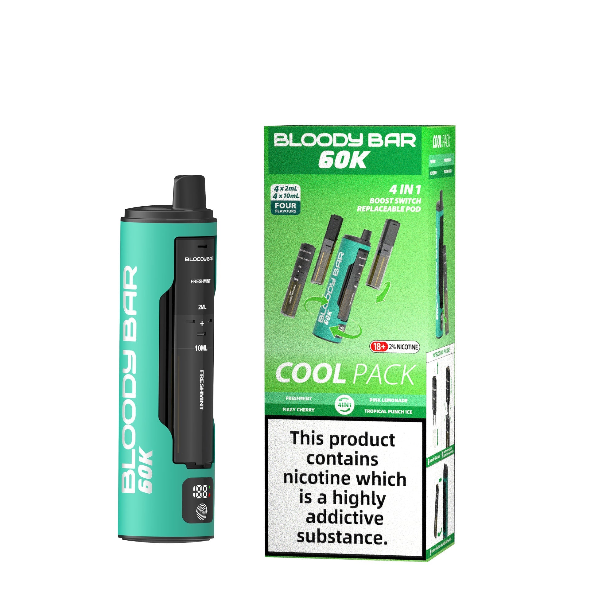 20mg Bloody Bar 60K 4 in 1 Prefilled Pod Vape Kit 60000 Puffs - 1 Pc
