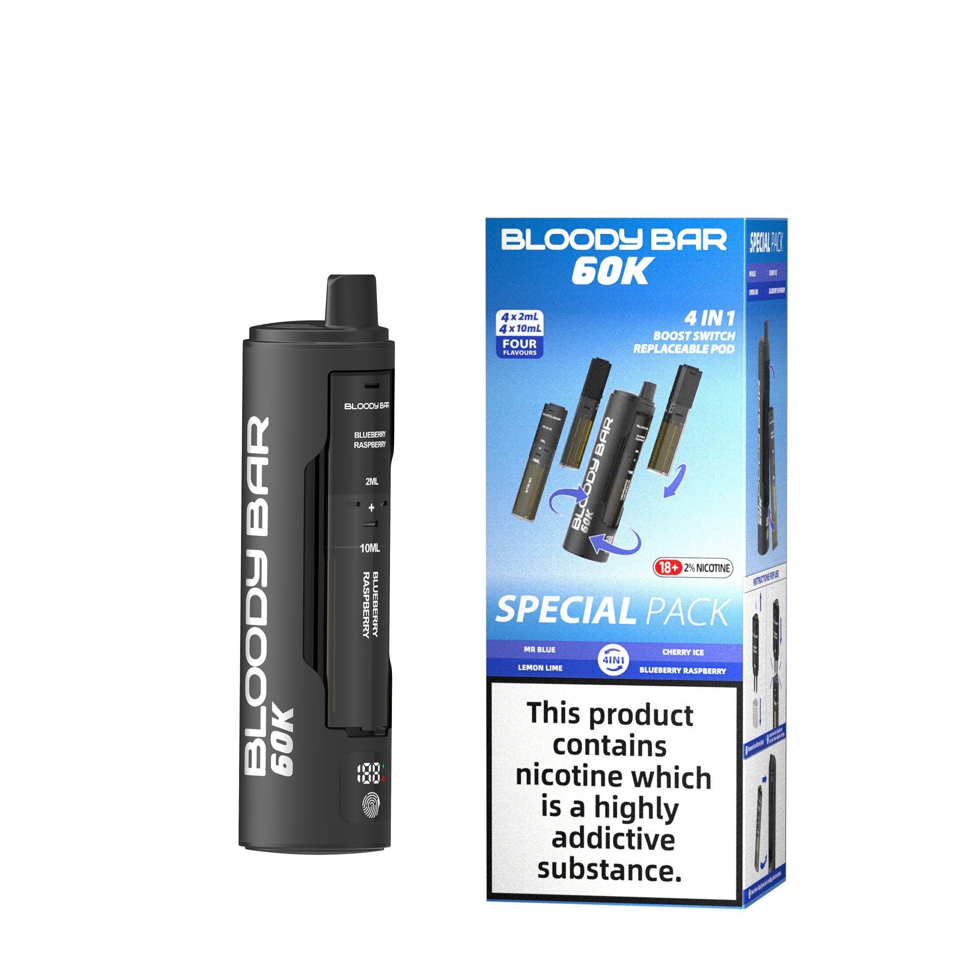 20mg Bloody Bar 60K 4 in 1 Prefilled Pod Vape Kit 60000 Puffs - 1 Pc