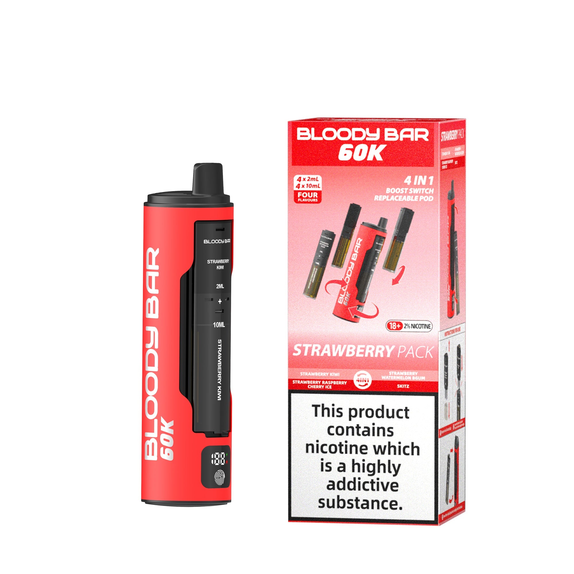 20mg Bloody Bar 60K 4 in 1 Prefilled Pod Vape Kit 60000 Puffs - 1 Pc