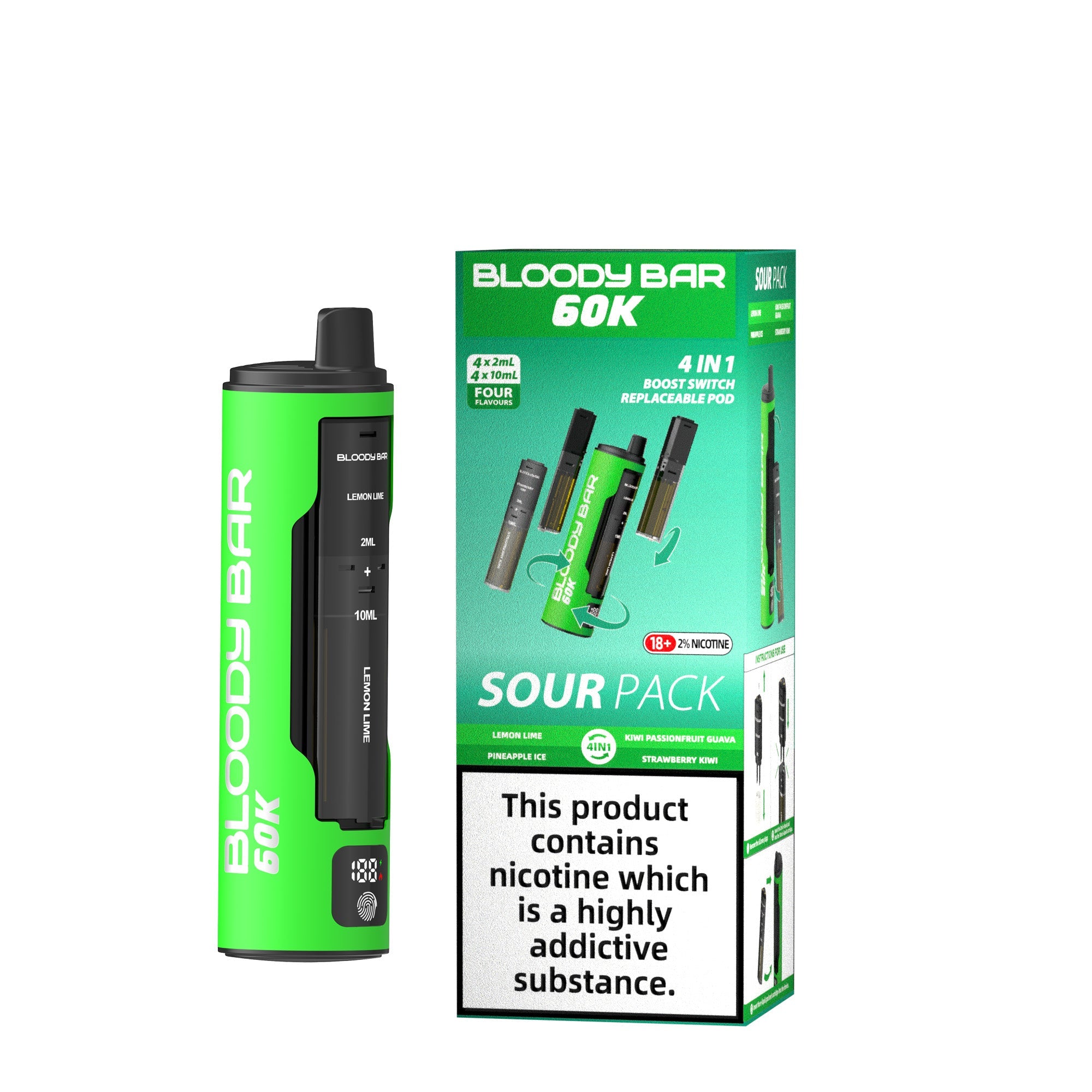 20mg Bloody Bar 60K 4 in 1 Prefilled Pod Vape Kit 60000 Puffs - 1 Pc