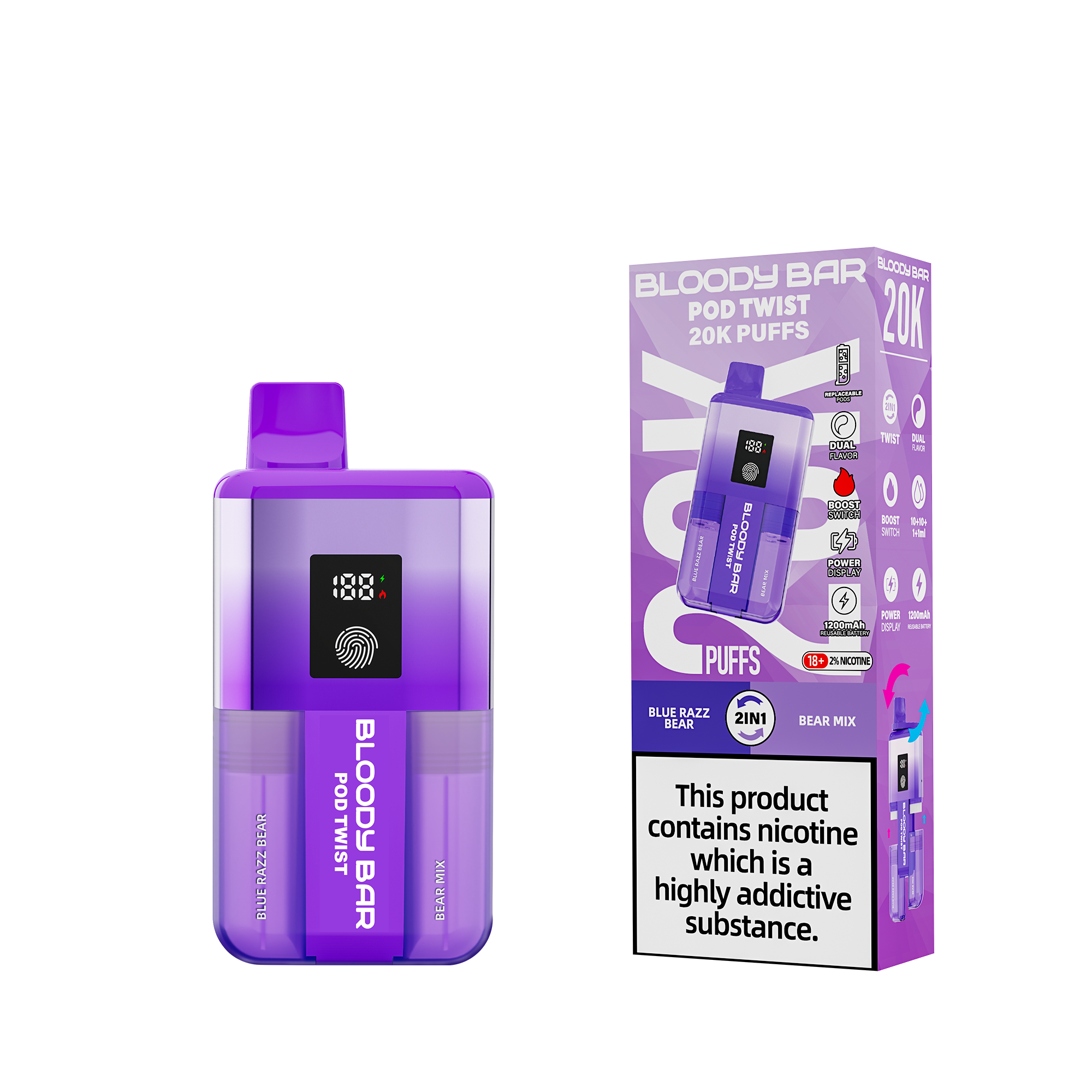 20mg Bloody Bar 20K Twist Prefilled Pod Vape Kit 20000 Puffs - 1 Pc