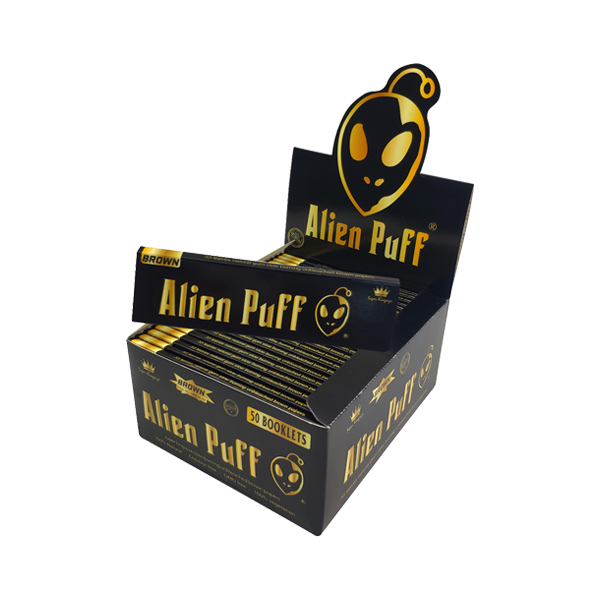 33 Papeles de fumar Alien Puff negro y dorado tamaño Super King sin blanquear (HP2104AP)
