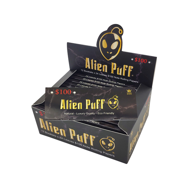 24 feuilles à rouler Alien Puff noir et or King Size de 100 $ (HP176AP)